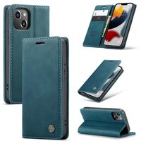 Caseme Slim Retro Geldbörse Kunstleder Hülle für iPhone 13 - Blau
