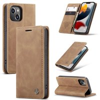 Caseme Slim Retro Case Geldbörse Kunstleder Hülle für iPhone 13 - Braun
