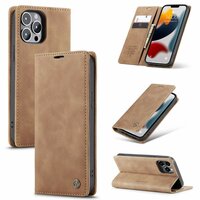 Caseme Slim Retro Case Geldbörse Kunstleder Hülle für iPhone 13 Pro Max - Braun