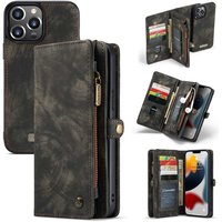 Caseme Retro Wallet Spaltlederhülle für iPhone 13 Pro Max - schwarz