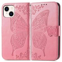 Butterfly Wallet Kunstlederhülle für iPhone 14 - Rosa