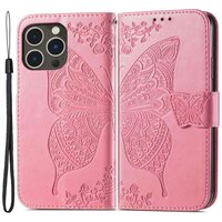 Butterfly Wallet Kunstlederhülle für iPhone 14 Pro - rosa