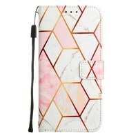 Rose Marble Wallet Kunstlederhülle für iPhone 14 Pro - weiss und pink