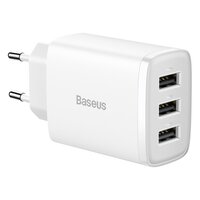Baseus Kompaktes Ladegerät mit 3 USB-A-Anschlüssen 17-W-Netzteil EU-Stecker - Weiss