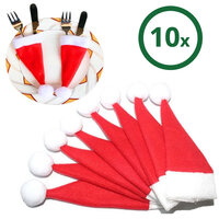 10 Stück Mini-Weihnachtsmütze Dekoration für Besteck oder Spitze im Weihnachtsbaum - Rot und Weiss