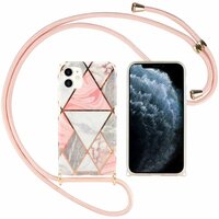 Just in Case Geometry Pattern TPU Case mit Kordel für iPhone 12 und iPhone 12 Pro - Pink Marmor