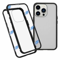 Just in Case Magnetic Metal Tempered Glass Cover Case für iPhone 13 Pro - schwarz und transparent