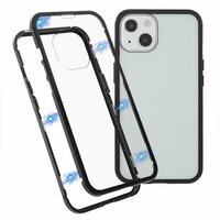 Just in Case Magnetic Metal Tempered Glass Cover Case für iPhone 13 mini - schwarz und transparent