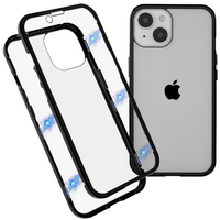 Just in Case Magnetic Metal Tempered Glass Cover Case für iPhone 14 - schwarz und transparent