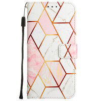 Rose Marble Wallet Kunstlederhülle für iPhone 13 Pro Max - Weiss und Rosa