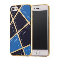 Schicke Silikonhülle iPhone 7 8 SE 2020 SE 2022 Goldene Designlinien Blau
