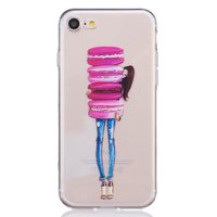 Klare Macaron Hülle iPhone 7 8 SE 2020 Rosa Kekse mit Mädchen TPU Hülle