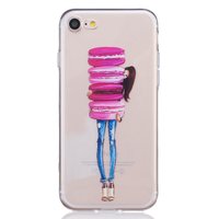 Klare Macaron Hülle iPhone 7 8 SE 2020 SE 2022 Rosa Kekse mit Mädchen TPU Hülle