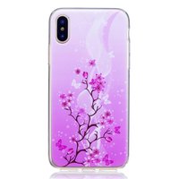 Blumenzweig TPU Hülle für iPhone X XS - Lila Pink