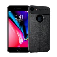 Litchi Grain Leder iPhone 7 8 TPU Hülle - Schwarz
