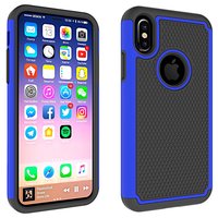 Zweiteilige Hybrid-Kunststoff-Silikonhülle mit iPhone X XS-Nieten - Blau Schwarz