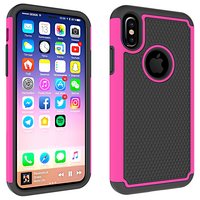 Zweiteilige Hybrid-Kunststoff-Silikon-iPhone X XS-Luftblasenhülle - Pink Black