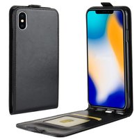 Leder iPhone XS Max Flip Case Hülle - Schwarz
