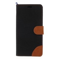 Leder Stoff iPhone XS Max Bücherregal Hülle Standard - Braun Schwarz