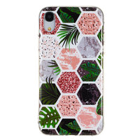 Sechseck-Print Weiche TPU-Hülle iPhone XR-Hülle - Blätter und Marmor