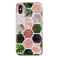 Sechsecke Drucken Sie weiche TPU-Hülle für iPhone X XS-Hülle - Blätter und Marmor