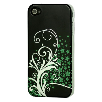 Blumen grün silberne Hülle für iPhone 4 / 4s Schwarz