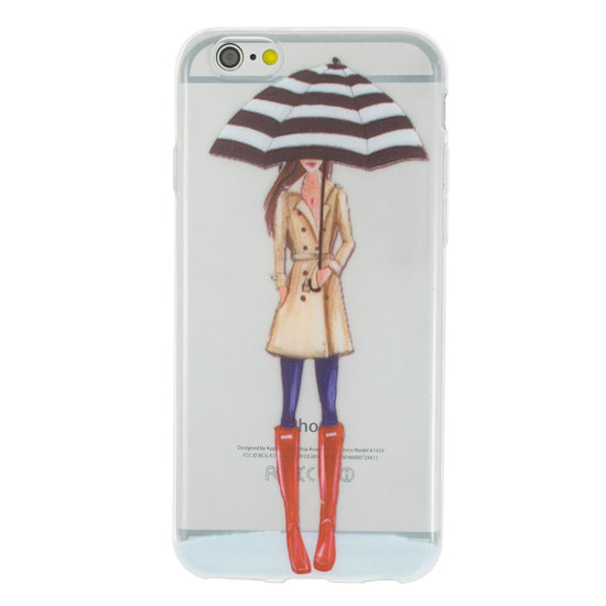 Regenschirm Mädchen TPU Fall iPhone 6 6s - Rote Stiefel Trenchcoat - Transparent