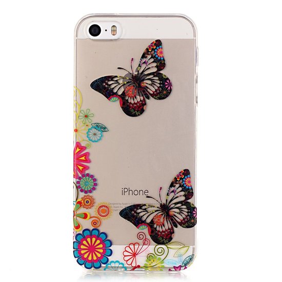 Transparente Schmetterlingsblumen TPU Kompatibel mit iPhone 5 5s SE 2016 Hülle - Bunt